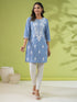 Blue Cotton Embroidered Regular Tunic